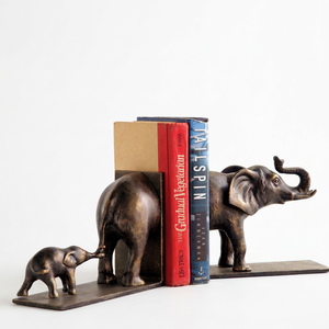 Sujetalibros de Elefantes Madre e Hijo, Diseño Moderno Rústico de Madera, Decorativo, para Sala de Estar, Oficina, Escritorio, Biblioteca, Regalo - Product Image 1