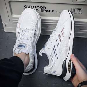 Chaussures de course décontractées de sport blanches à la mode pour hommes avec semelle épaisse en maille respirante avec fermeture à lacets-Caractéristique antidérapante - Product Image 5