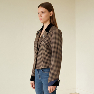 Blazer en laine à carreaux vintage bicolore personnalisé pour femmes - Product Image 2