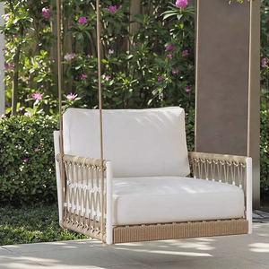 Mobilier d'extérieur moderne tissé à la main sur mesure ensemble de canapés en rotin enveloppés à la main avec cadre en aluminium canapé à balançoire avec coussin blanc - Product Image 5