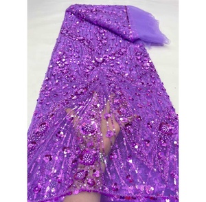 Nhà Máy Bán Buôn Giá Hot Bán Thêu Đính Cườm Pháp Vải Tuyn Ren Vải Với Sequins Và Hạt Cho Phụ Nữ Ăn Mặc Bãi - Product Image 1