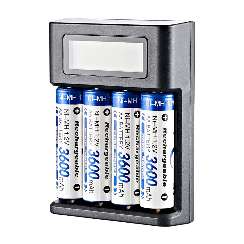 Hot Sell 4 slots Ni-mh rechargeable aaa battery with charger LCD display aa aaa battery charger