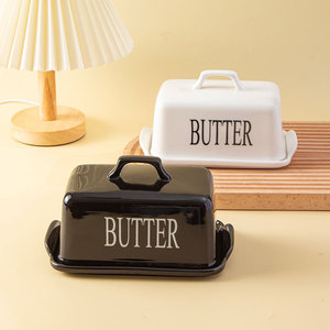 Beurrier carré en porcelaine avec couvercle et poignée, récipient de rangement pour beurre en céramique blanche pour la cuisine - Product Image 4