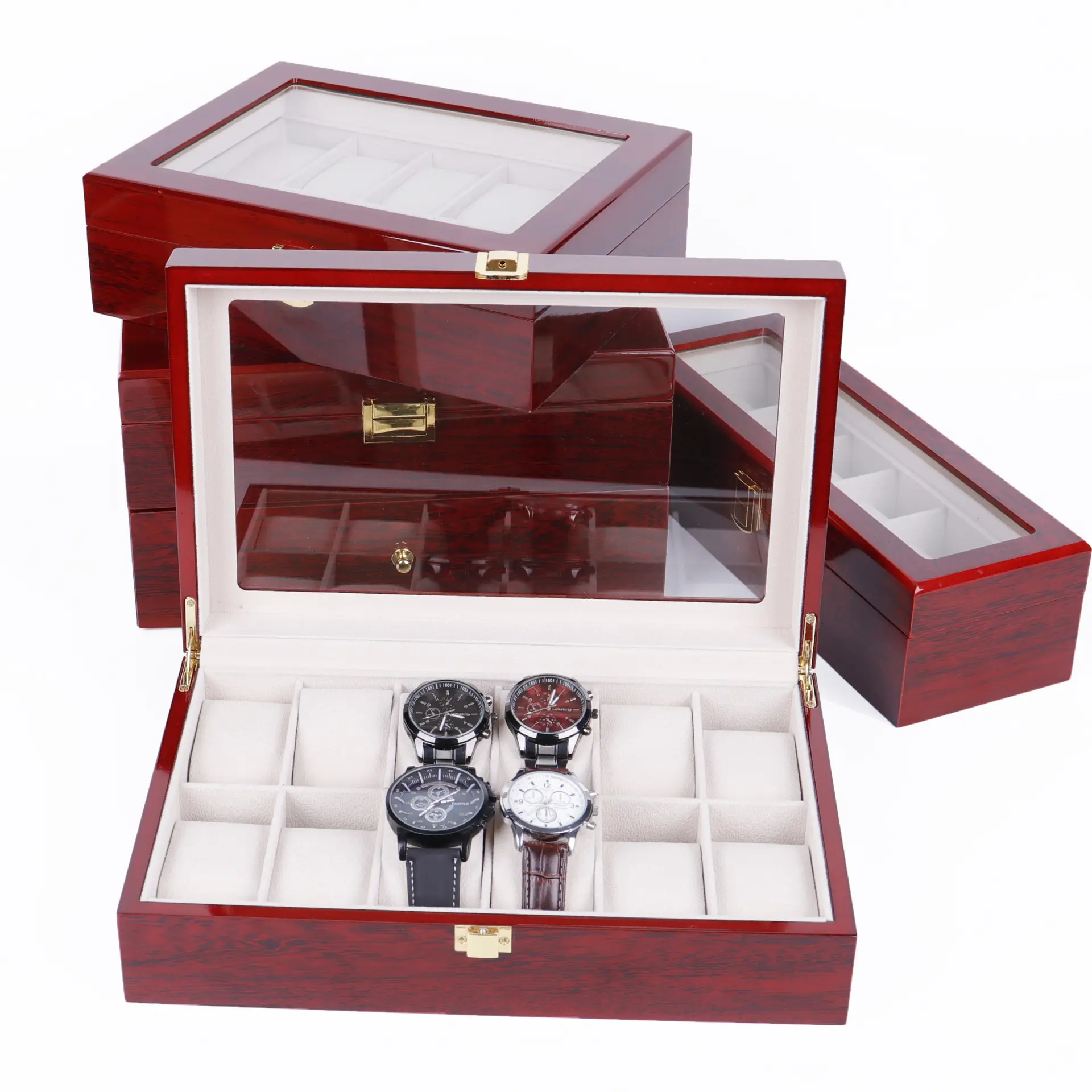 2 3 5 6 10 12 2024スロット木製時計ボックスジュエリー陳列ケースアクリル有機ガラス付き木製時計オーガナイザー