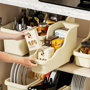 Pot Lid <b>Storage</b> <b>Box</b> With Wheels Thickened Plastic Rectangle Standing Type For <b>Kitchen</b> Cookware Organization - Product Image 2