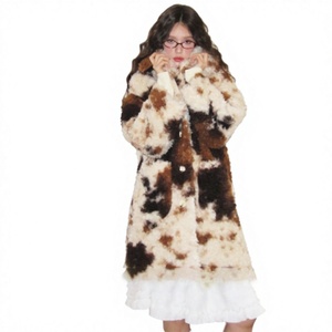 Manteau long en fausse fourrure Teddy de luxe multicolore à boutons, chaud pour l'hiver, pour femmes - Product Image 1