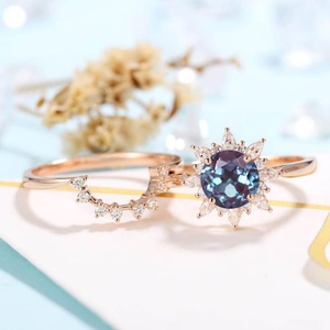 Anillos de Boda Redondos de Alejandrita, Plata de Ley 925 Chapada en Oro Rosa, Estilo Cristiano - Product Image 3