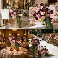 Roze paarse kunstbloemenarrangement Anthurium roos bloemstuk voor bruiloft evenement decoratie