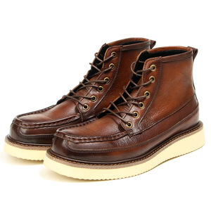 Bottes de travail montantes G16-8 style britannique en cuir pour homme, décontractées, rétro, avec semelle épaisse et amortie - Product Image 5