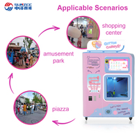 Distributeur automatique de barbe à papa Sunzee pour usage industriel et commercial, personnalisable, avec paiement par pièces/billets et carte SDK, capacité 200-300