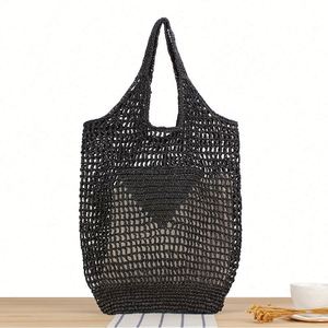 Bolsos de Playa Portátiles de Gran Capacidad con Logotipo Personalizado, Tejidos a Mano, para Mujer, de Verano, Color Sólido, Estilo Vestido de Moda - Product Image 4