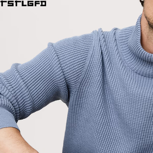 Pull thermique en coton à col montant pour homme, tricot fin lourd, style col roulé, OEM/ODM, fabricants de vêtements - Product Image 3