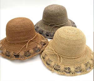 W663, <span class=keywords><strong>sombrero</strong></span> de rafia de Panamá con lavabo redondo hueco, <span class=keywords><strong>sombrero</strong></span> de rafia para mujer, protección solar de viaje de verano, <span class=keywords><strong>sombrero</strong></span> con borde rizado, moda británica, <span class=keywords><strong>sombrero</strong></span> que combina con todo - Product Image 5