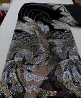 Tissu en maille de dentelle à sequins et perles rouges, tricoté chaîne, brodé floral, écologique, pour sacs et chaussures de mariage nigériens pour femmes