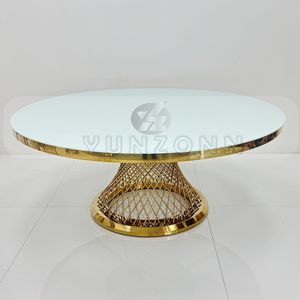 Mesa de comedor <span class=keywords><strong>Soho</strong></span> Twist de lujo moderno con tapa de cristal dorado de acero inoxidable Diseños de sillas de boda de nuevo estilo Uso de hotel al aire libre - Product Image 5