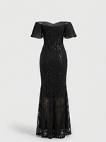 Robe de soirée longue en rayonne à perles, coupe trapèze, taille naturelle, asymétrique à une épaule, pour femme