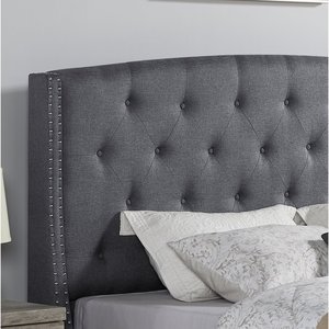 Belize 3-Piece Upholstered Bedroom Set Tufted Wingback <b>Bed</b> With Two Gray Nightstands - Product Image 5
