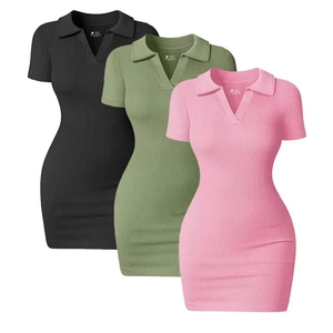 Vestido de Nylon para Mujer Peeqi YCS-D001, Nuevo Modelo de Verano, Sexy, Color Sólido, Cuello Polo, Mini, Ajustado, a la Moda - Product Image 1