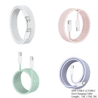 Cable de Carga Trenzado Tipo-C a Tipo-C de 60W al por Mayor, Cable de Carga Rápida USB-C para Teléfono Móvil, Múltiples Colores Opcionales