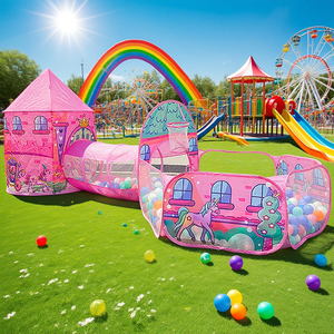 Venta caliente Pink Unicorn Carriage Juego <span class=keywords><strong>de</strong></span> 3 piezas Fairy Tale Castle Play House Crawl Tunnel & Ball Pit para niños pequeños - Product Image 3