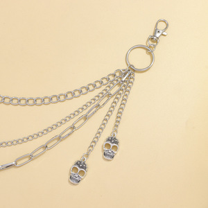 Chaîne de taille multicouche géométrique en métal Yueli avec pendentif tête de mort, chaîne de corps tendance Hip Hop, usage quotidien, alliage de zinc blanc K - Product Image 4