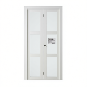 Porte de grange pliante en bois massif blanc 30x80 avec verre dépoli 3 vitres pour placard de rangement intérieur - Product Image 1