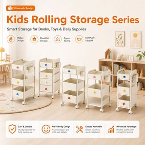 Chariot de rangement roulant en acier et PP pour jouets et livres d'enfants, avec roues, pour chambre d'enfant et salle de classe, organisateur crème, OEM ODM - Product Image 2