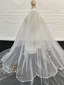 QUEENSGOWN élégant <span class=keywords><strong>voile</strong></span> de mariée perle <span class=keywords><strong>petite</strong></span> fleur avec <span class=keywords><strong>voile</strong></span> de mariée perle pour accessoire de robe de mariée - Product Image 2