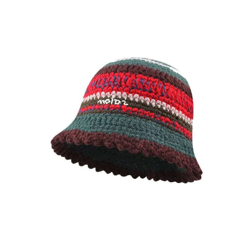Crochet seau chapeau coton fait à la main arc-en-ciel rayure seau chapeau tricoté kufi chapeau pour les femmes 2023 meilleur vendeur produit en gros