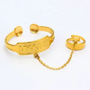Bomei-joyería para niñas, brazalete con anillo chapado en oro de Dubái, diseño de bebé
