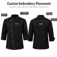 Jaket Chef Bahan Poly Cotton Twill dengan Kancing Placket, Manset 3/4 Turn Back, Jahitan Kontras, Seragam Chef Dapur, Logo Bordir Custom