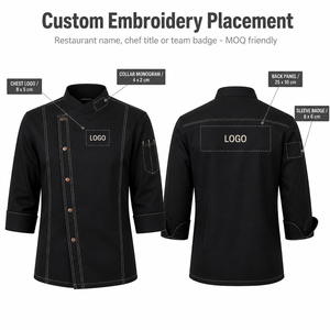 Veste de <span class=keywords><strong>chef</strong></span> en sergé polycoton avec patte de boutonnage à pression, poignets 3/4 retroussables, surpiqûres contrastées, uniforme de cuisine, logo brodé personnalisé - Product Image 6