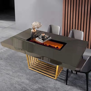 Delux Smoke Grey Mesa de comedor con espejo con chimenea electrónica Decoración <span class=keywords><strong>Muebles</strong></span> para el hogar Decoración interior <span class=keywords><strong>Muebles</strong></span> Meubles - Product Image 2