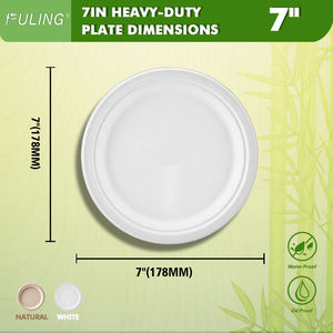 FULING يمكن التخلص منها <span class=keywords><strong>7</strong></span> بوصة أطباق متينة بيضاء <span class=keywords><strong>7</strong></span> بوصة قابلة للتحلل الحيوي قصب السكر أطباق ورقية قابلة للتحلل اللب طبق القصب - Product Image 2