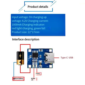 TP4056 1A แบตเตอรี่ลิเธียมโมดูลชาร์จ TYPE-C มินิ ไมโคร ยูเอสบีป้องกัน 18650 - Product Image 6