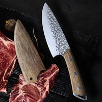 Couteau de chef japonais en acier martelé, 5 pouces, AUS8, avec fourreau en bois de rose