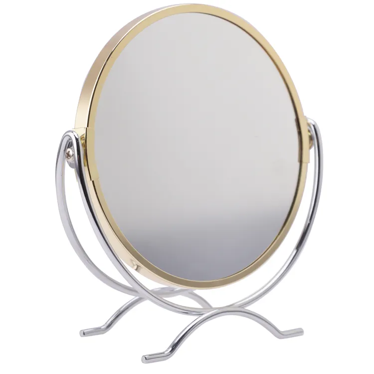 Atacado Metal Frame Countertop Round Shape Custom Gold Maquiagem Espelho 360 Graus de Rotação Dupla Face Espelho Cosmético