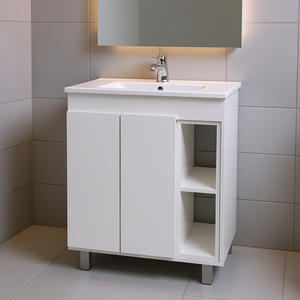 Bathroom <b>Vanity</b> White Modern Rectangular Floor Standing MDF Painted Cabinet with Open Shelf for Bathroom - Product Image 2