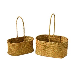 Rattan Hand-woven <b>Basket</b> Circle Shape With Handle For Dried Flowers Gift Storage Bamboo Grass Woven Plant <b>Basket</b> - Product Image 4