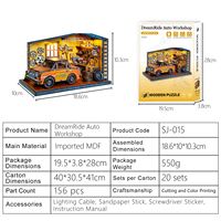 Kit de maison miniature à construire soi-même, puzzle en bois 3D avec lumières LED, modèle de maison de poupée atelier de réparation automobile, cadeau créatif pour adultes