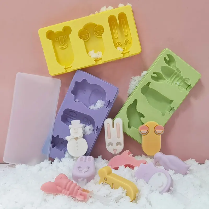 DIY BPA Free Cartoon Rabbit Lobster Owl Design Ice Cream Pop Mold Frozen Ice Cream Mold with Cover