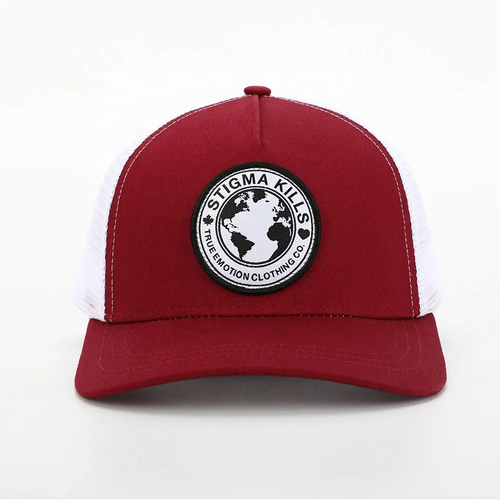 Boné de caminhoneiro de malha de algodão com 5 painéis para homens, chapéu de alta qualidade com logotipo personalizado para bordado, chapéu esportivo OEM de alta qualidade