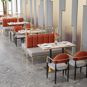 Light Luxury Gold Grid Partition <b>Restaurant</b> Booth Two Tone PU Dining Chair Marble Top Metal Base Dining Table <b>Set</b> - Product Image 1