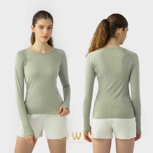 Camiseta deportiva de manga larga para <span class=keywords><strong>mujer</strong></span>, de secado rápido y transpirable, diseño ajustado, otoño, Yoga, correr, Fitness, talla adulta, camiseta elástica sin costuras - Product Image 3