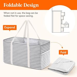 Extra Large Cast Iron <b>Foldable</b> Reusable Tote <b>Bag</b> Metal Wire Frame Handles 46L Capacity Gray Classic 1 Pack for Storage <b>Beach</b> - Product Image 4