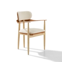 Fauteuil de salle à manger en bois massif, chaise d'appoint incurvée de style Japandi avec dossier recouvert de cuir pour cuisine, salle à manger et café