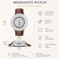 Luxuriöse S925 Silber Moissanit-Uhr mit Schweizer Quarzwerk, 3ATM Wasserdicht, Saphirglas und Echtlederarmband