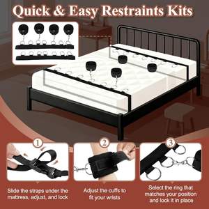Kit de bondage BDSM - Kit de sangles de bondage amélioré sous <span class=keywords><strong>le</strong></span> matelas avec menottes, attaches de cheville et attaches <span class=keywords><strong>pour</strong></span> <span class=keywords><strong>le</strong></span> <span class=keywords><strong>lit</strong></span> - Product Image 5