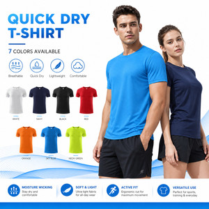 T-shirt de sport en polyester 100% de haute qualité, séchage rapide, 150g, respirant, manches courtes, personnalisable avec logo. - Product Image 1