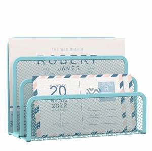 3-Slot Desktop File Organizer Mesh Metal Mail Holder Countertop Letter Sorter File Holder Office <b>Envelope</b> Organizer - Product Image 1